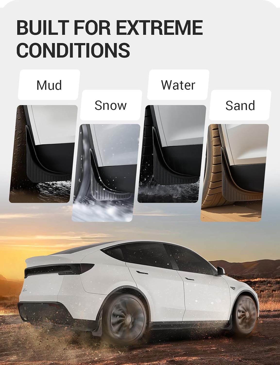 BASENOR 2026 2025 Tesla Model Y Mud Flaps Splash Guards, Aerodynamic Fenders [No Drilling No Tape] [Paint Protection] All Weather Tire Protector TPE Mudflaps for Model Y Juniper