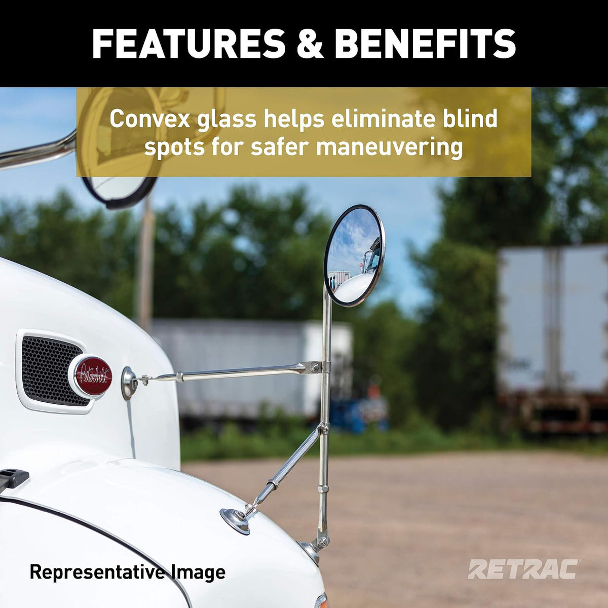 RETRAC 609838 7-1/2-Inch Stainless Steel Offset-Mount Convex Mirror Head with J-Bracket, Universal Driver or Passenger Side