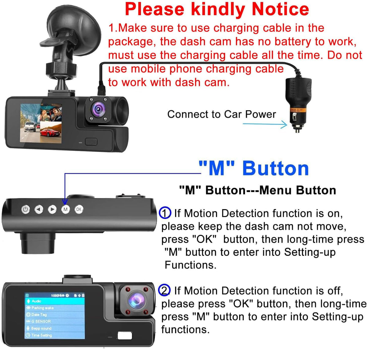 1080P Dual Dash Camera for Car Front and Inside Dashcam Car Security Video Recorder,170°Wide Angle Vehicle Cam,WDR,G-Sensor,Loop Recording,Night Vision (Dual Dash Cam Without Card)