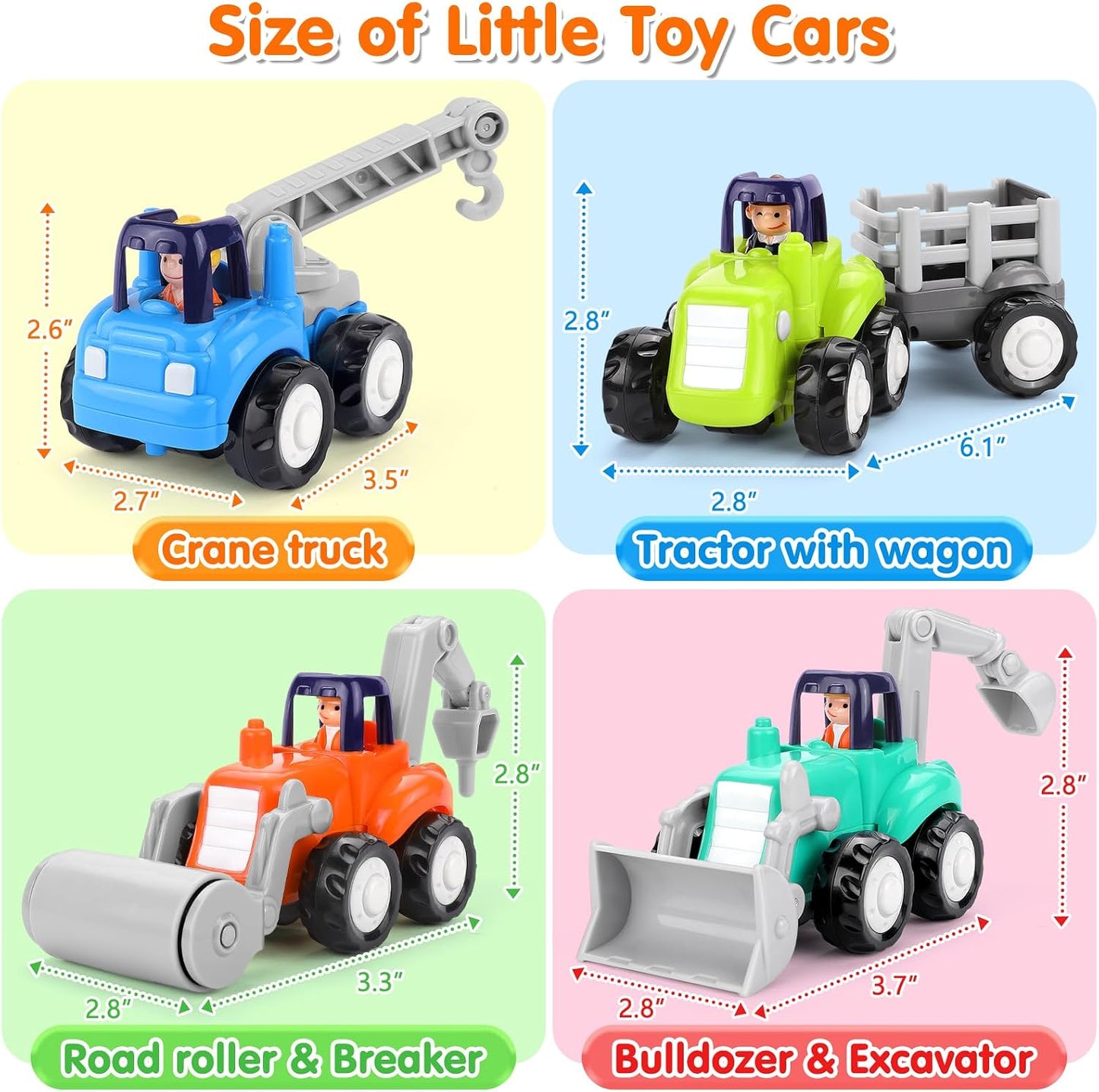 Toddler Toy Car，4PCS Inertia Toy Push and Go Cars，Toys for 2 Year Old Boy | Friction Powered Cars，Birthday & Christmas Gift for Boy and Girl，Construction Truck，Kids Outdoor & Indoor Toys
