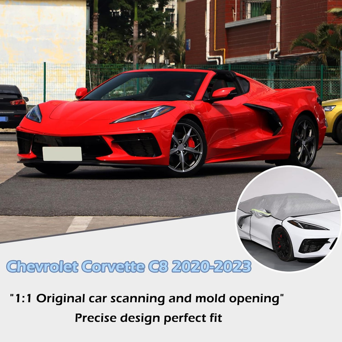 For 2020-2023 Corvette C8: 1-Piece Windshield Sun Shade & Snow Cover - Compatible, Silver | Premium Protection, Easy Installation | Keep Your Car Cool in Summer, Snow-free in Winter | Perfect Fit