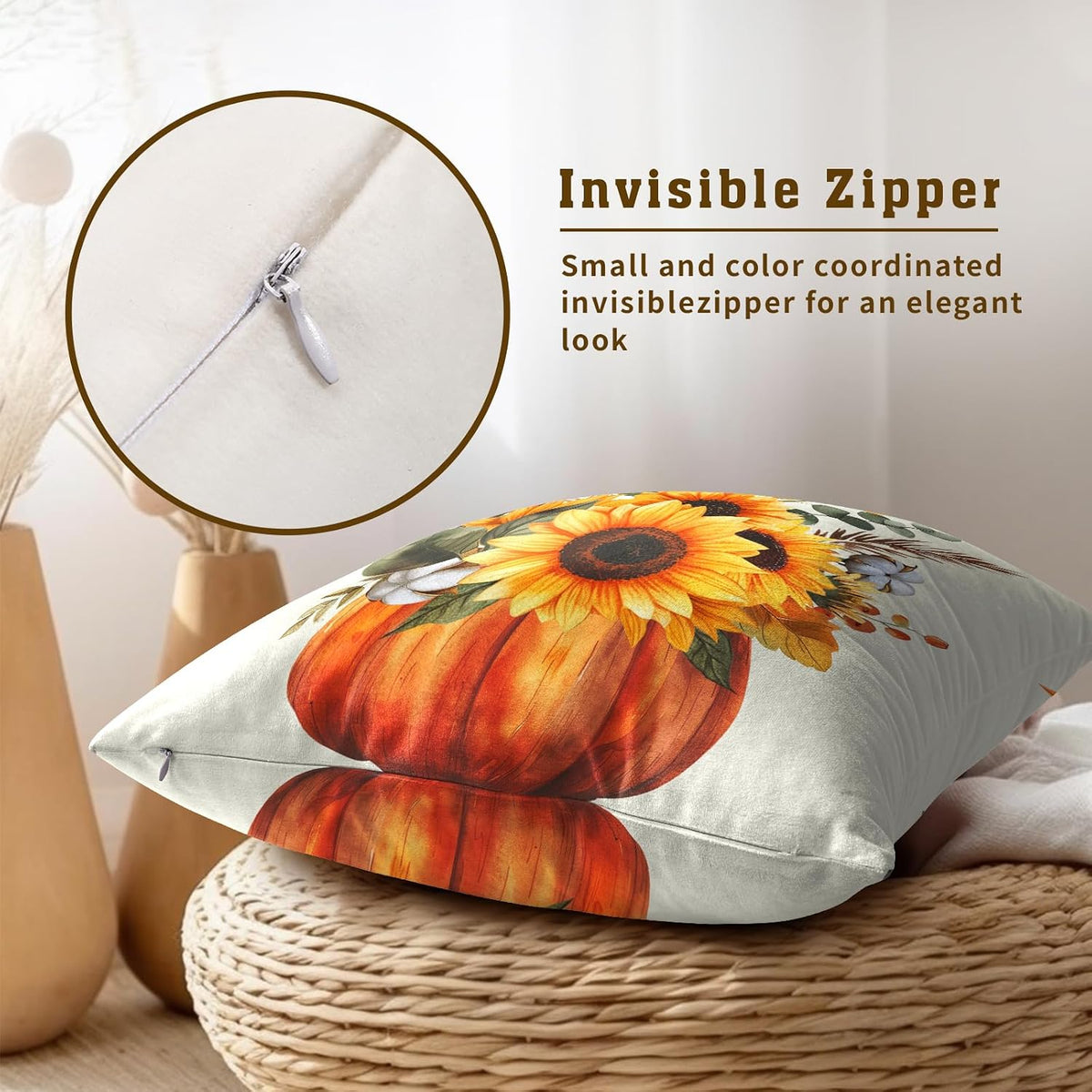 Fall Sunflower Pumpkin Pillow Cover Set of 2-18x18 Inch Autumn Flower Floral Harvest Seasonal Decorative Sofa Couch Cushion Case for Porch Patio Outdoor Indoor Home Decor, lhlhy9YBPV2F88240426