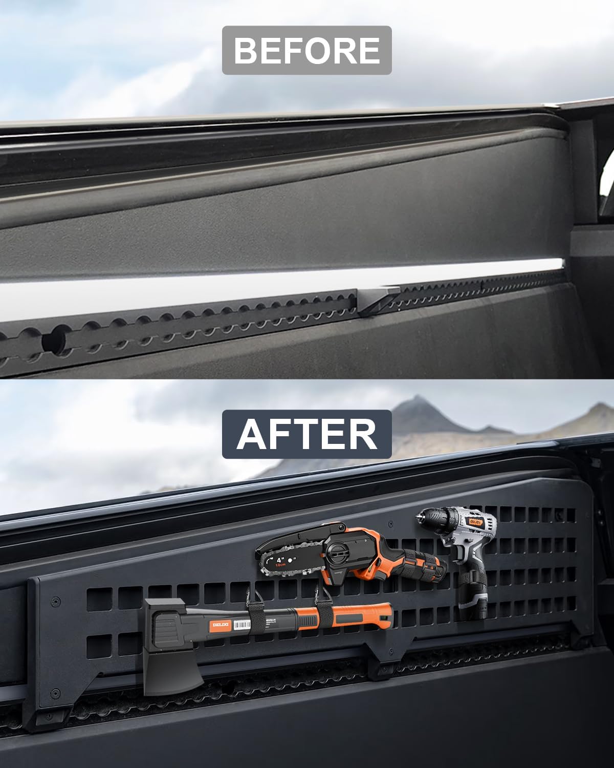 2 PCS 42 Inch Molle Side Panels Compatible with Tesla Cybertruck 2024 2025 2026 Aluminum Alloy Material Cybertruck Molle Panels with 8 Straps to Mount Things for Cybertruck accessories Easy to Install
