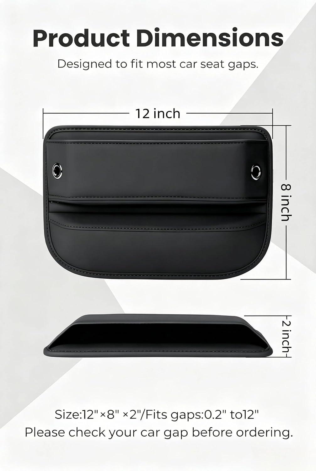 2 Pack Car Seat Gap Filler, Leather Car Organizer, Waterproof Front Seat Gap Filler for Car, Auto Console Side Storage Box, Car Accessories Interior for Men Women (Black)