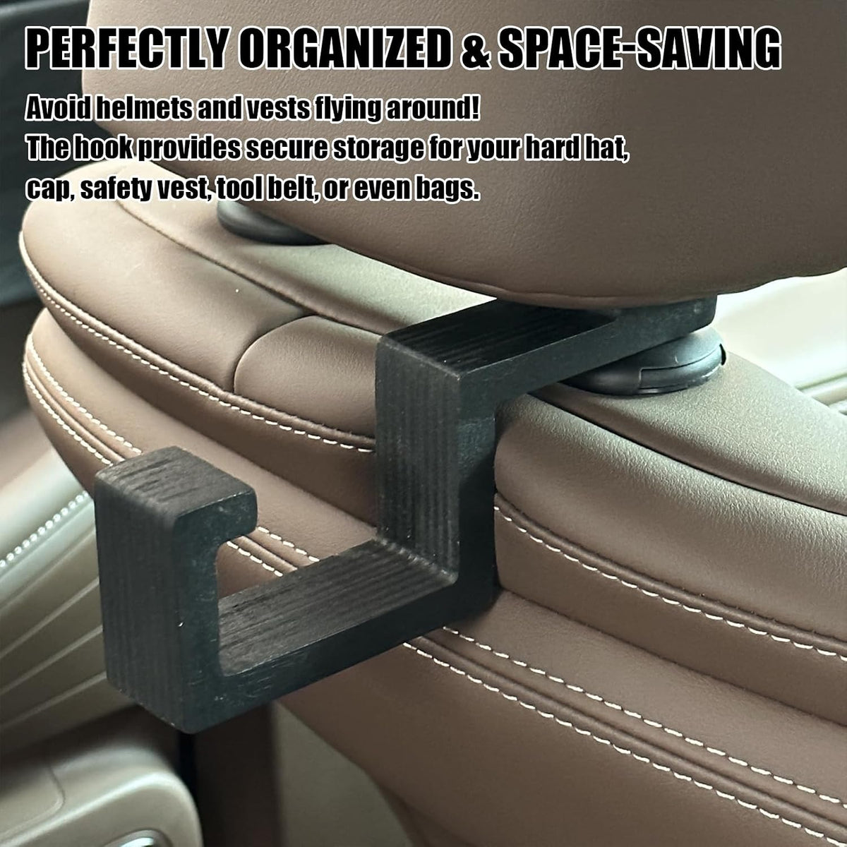 Hard Hat Holder for Truck Seat Bamboo Hard Hat Hook for Seatback, Headrest Hooks for Car, Portable Hard Hat Hanger, Holds Hard Hat and Vest with Ease (2)