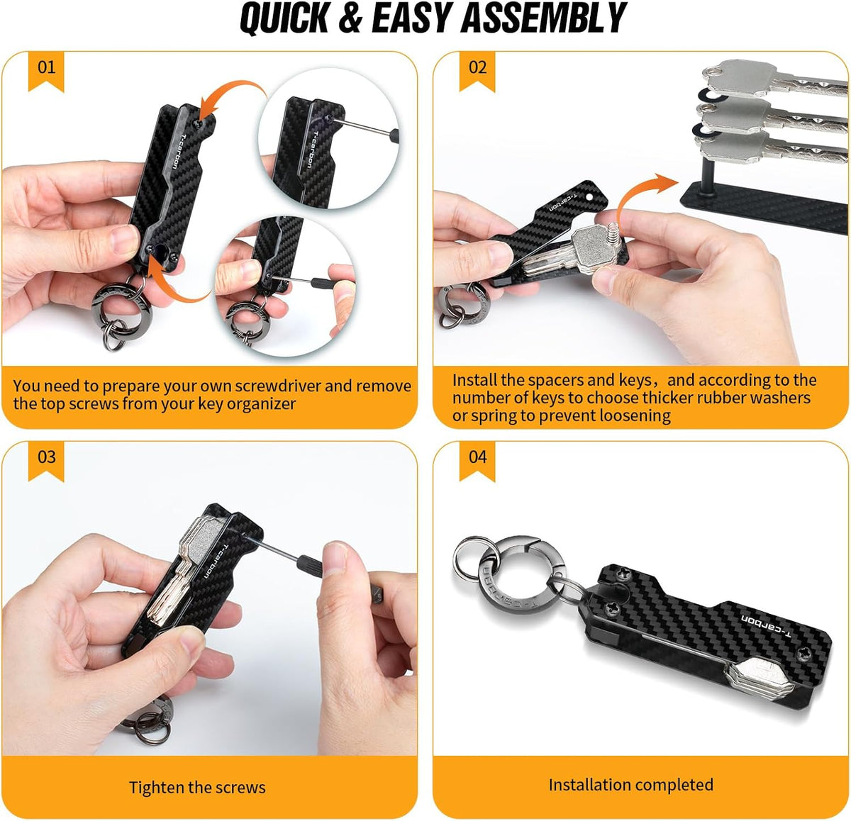 T-carbon Carbon Fiber Key Organizer, Compact Holder for 2-6 Keys, Black