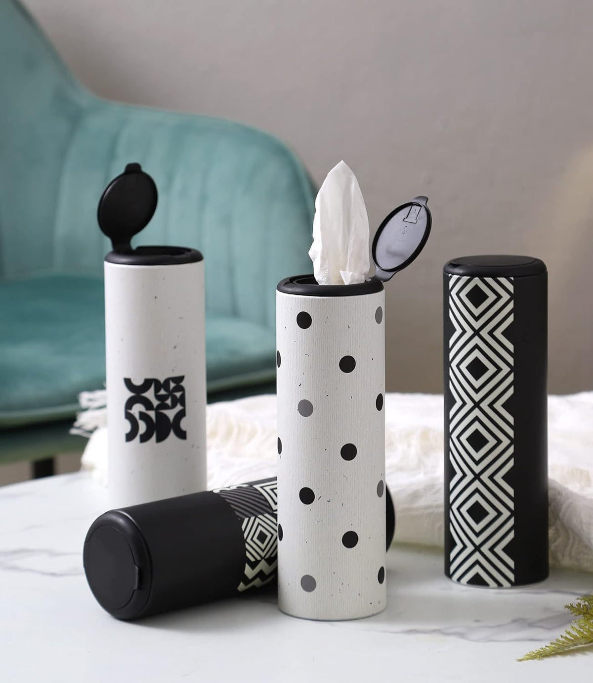Car Tissue Holder with Facial Tissues Bulk - 4 PK Car Tissues Cylinder with Cap, Tissue Holder for Car, Travel Tissues for Car Cup Holder, Refill Car Tissue Box Round Container