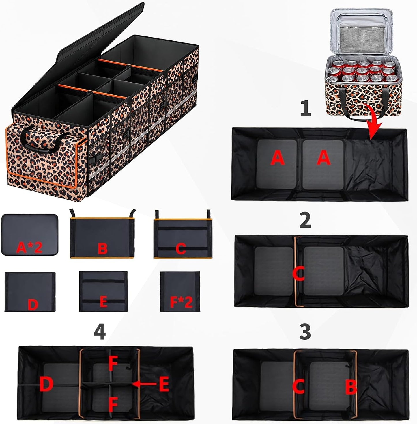 GDNasist Car Trunk Organizer and Storage with Lid & Removable Cooler Bag, Car Accessories 6 Removable Dividers for Custom Space, Collapsible Trunk Organizers Interior for SUV & Sedan, Large
