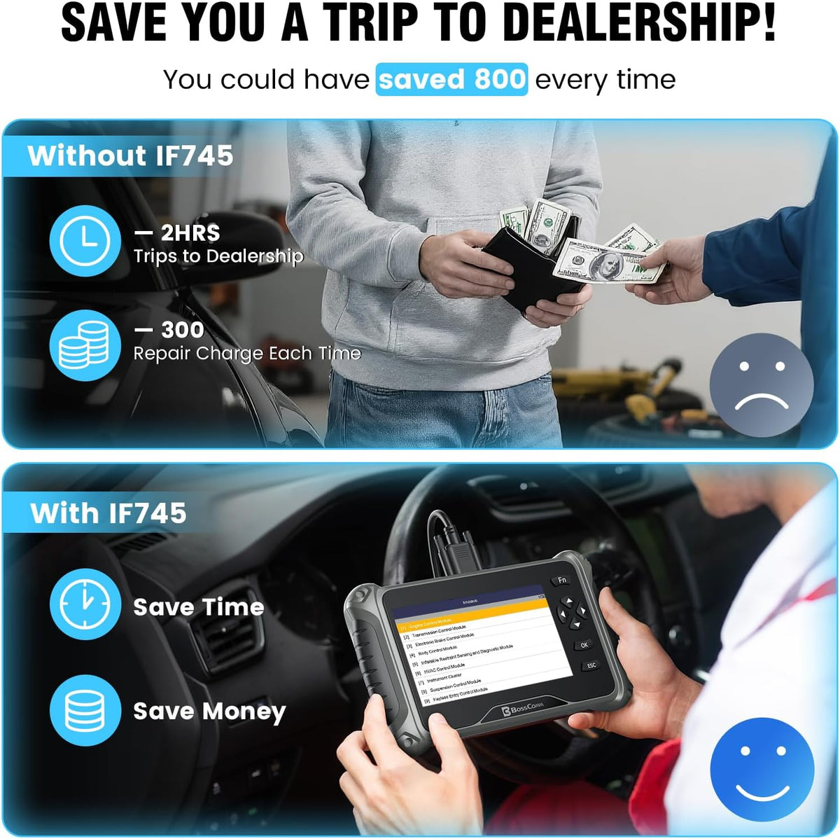 2026 BOSSOMM IF745 Full System OBD2 Scanner Code Reader