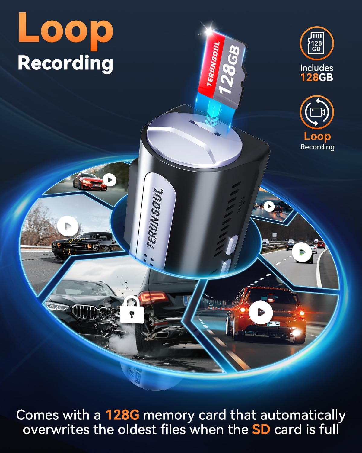 4K Dash Cam Front and Rear, Full HD 3 Channel Dashcam, Free 128GB Card