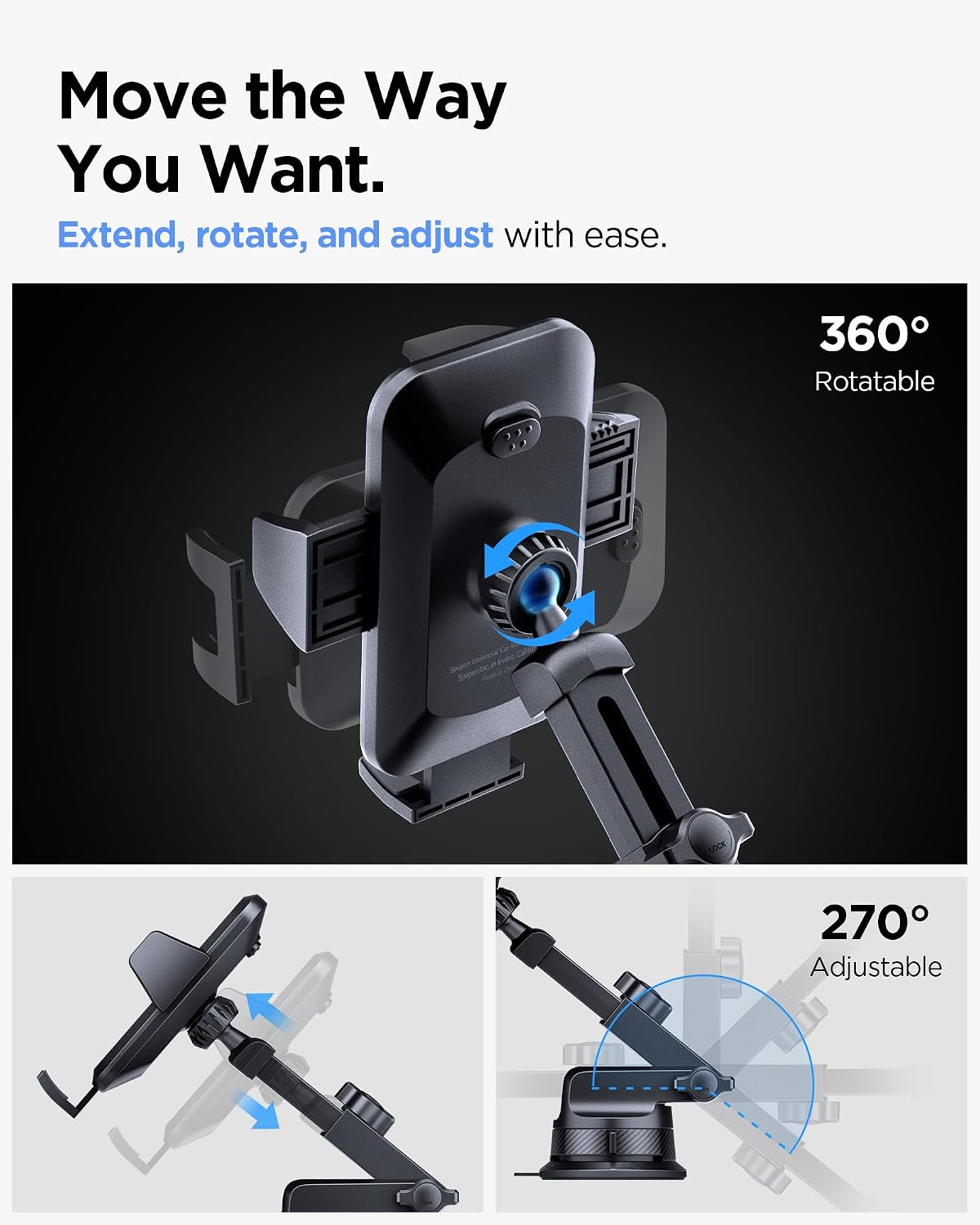 Spigen Carbon Fiber Dashboard Car Mount with Multi-Angle Telescopic Arm