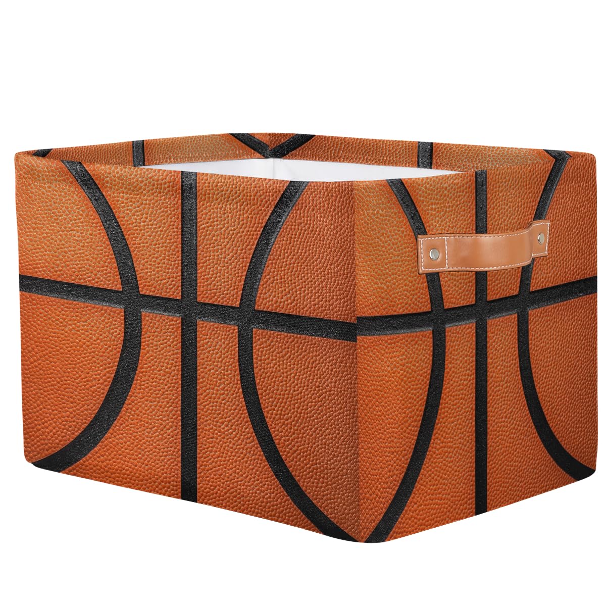 Basketball Texture Storage Baskets for Organizing, Fabric Collapsible Storage Bins Box Sport Pattern Decorative Toy Organizer Baskets for Closet Shelves Gift Basket 1 Pc