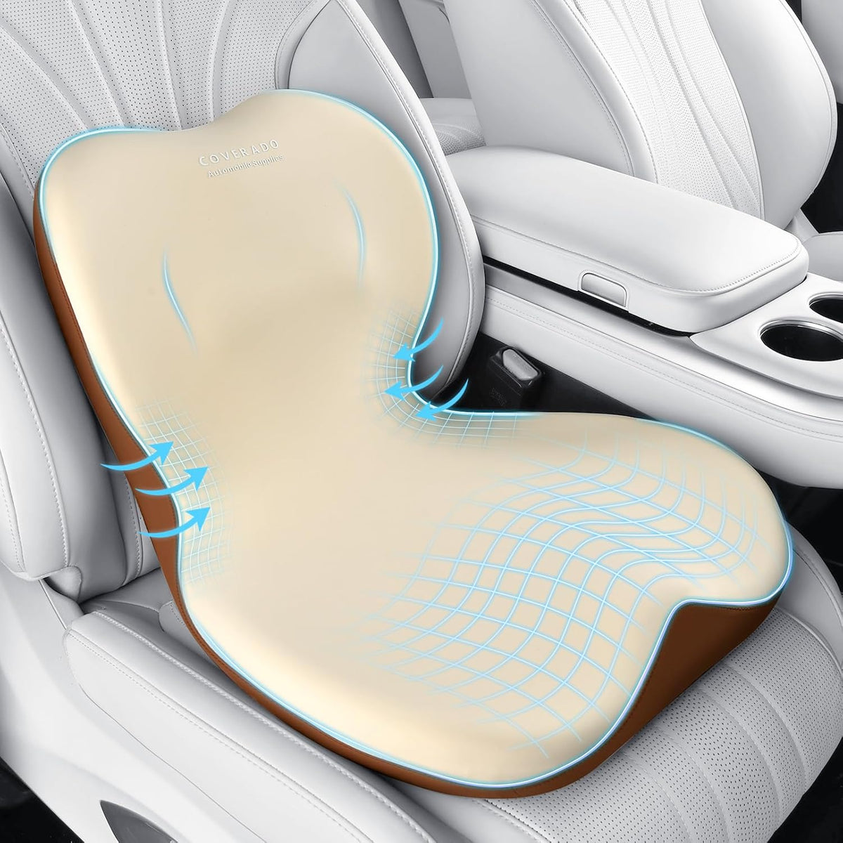 Coverado Car Seat Cushion and Lumbar Support Pillow One Piece, Memory Foam Ergonomic Back Support Driving Seat Cushion for Back Pain, Non-Slip Washable Cushion for Car, Driver, Office