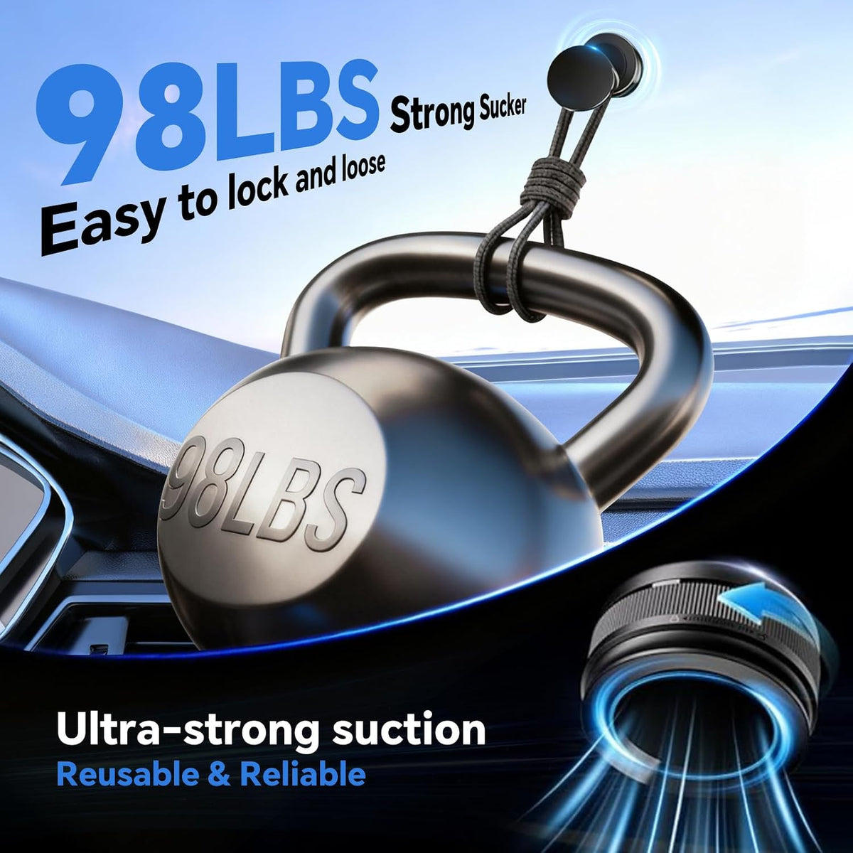 Vacuum Magnetic Car Phone Mount, Twist‑Lock Suction Cup Phone Holder with 3‑Axis Foldable Arm, MagSafe Compatible, 360° Adjustable for Dashboard Windshield Gym Desk, for iPhone & Android