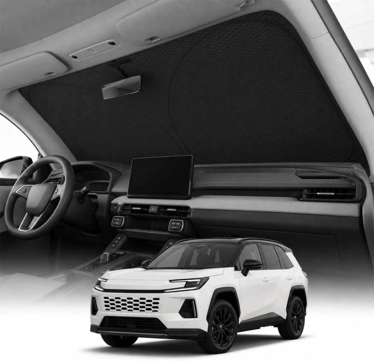 REEVAA 2026 3rd Pro Windshield Sunshade for SUVs/Sedans | M (64 × 32 Inches) | Dual-Layer Heat &amp; Sun Defense, OEM Design | Foldable Sun Shade Car Accessories with Storage Bag