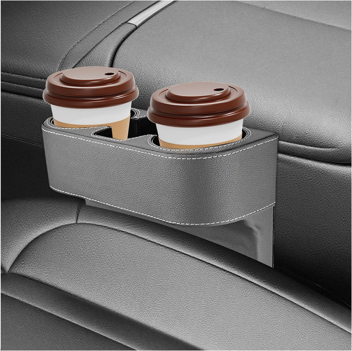 Car Seat Organizer Cup Drink Holder, Multifunctional Auto Console Side Organizer with 2 Cup Holders, Front Seat Gap Filler Interior Drink Holder Storage Box for Most Vehicles (Black)