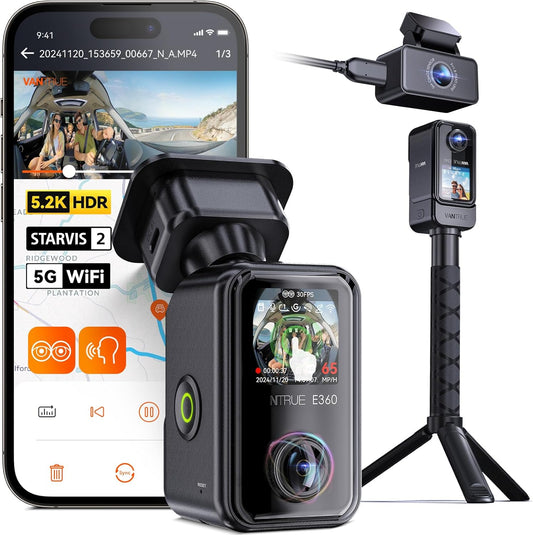 Vantrue E360 ACE All Channel Dash Cam 585° Fisheye Selfie Stick Tripod