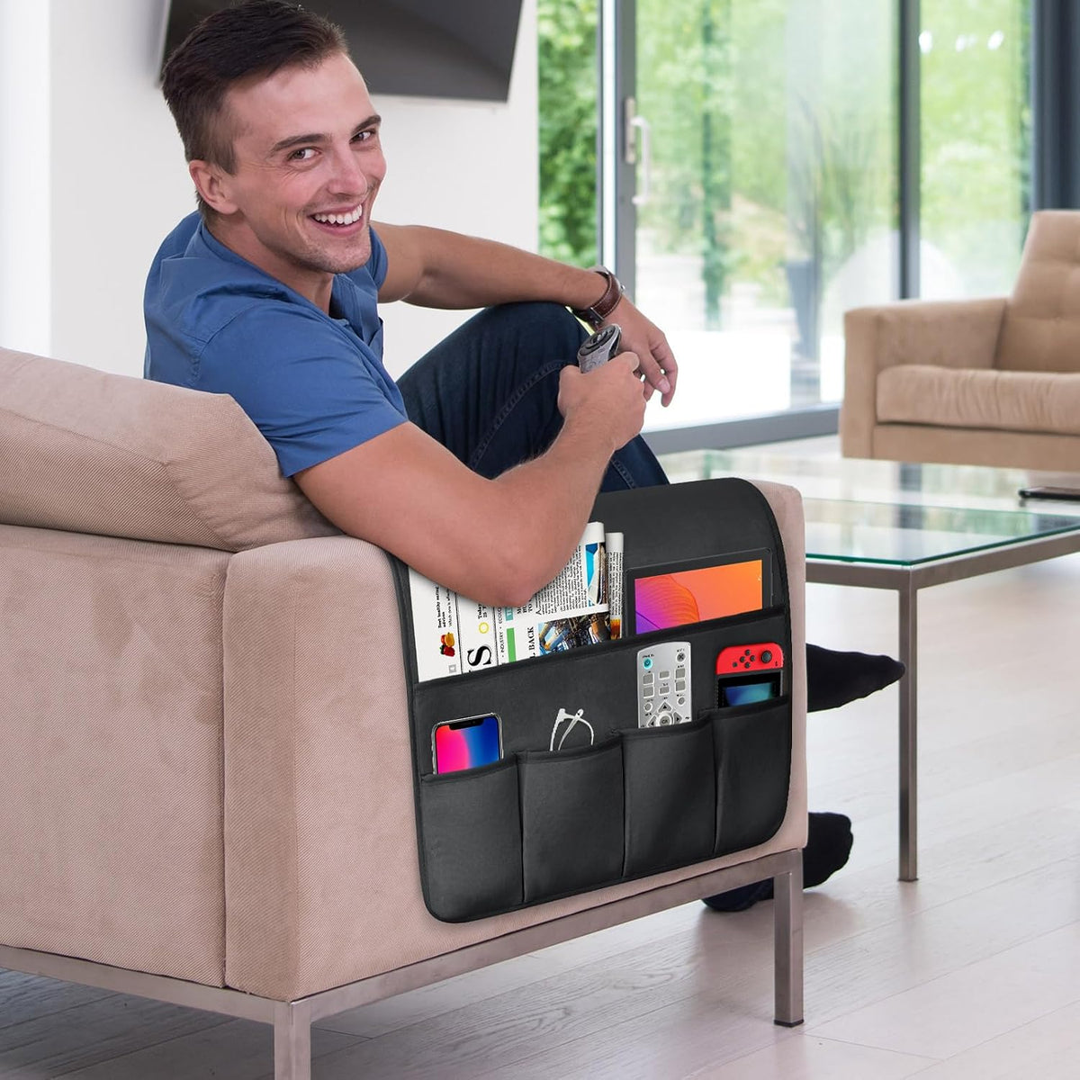 Remote Control Holder for Armchair Caddy, Remote Holder with 5 Pockets