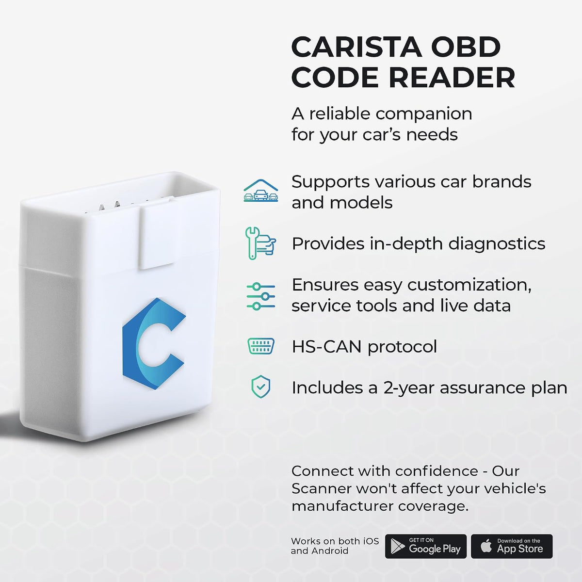 Carista OBD - Bluetooth OBD2 Scanner - Subscription Required - Car Scanner Diagnostic Tool and Code Reader with Access to Diagnostics, Customizations, Service Tools, and Live Data