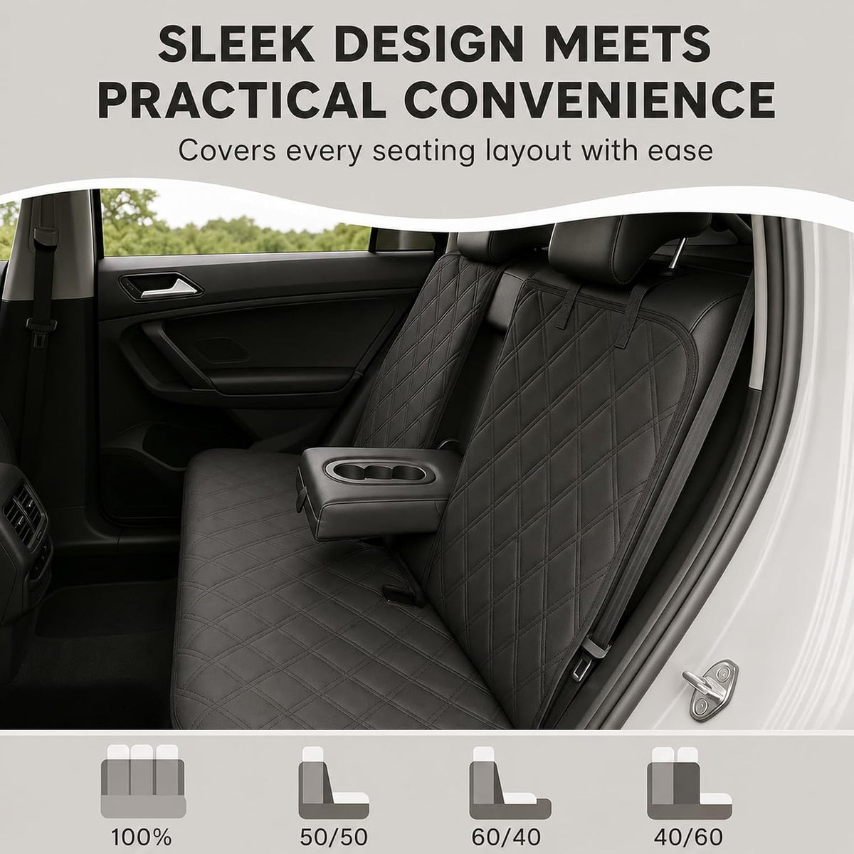 Back Seat Cover for Dogs, 600D Waterproof Split Bench Car Seat Protector