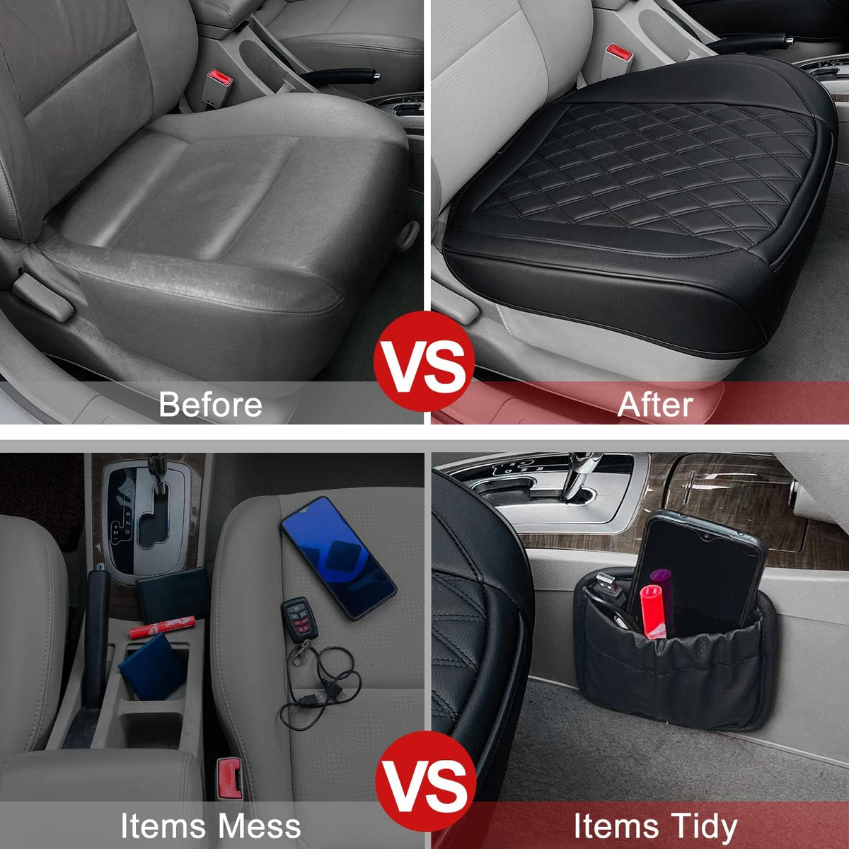 BEITK 2 Pack Leather Front Car Seat Bottom Covers Black