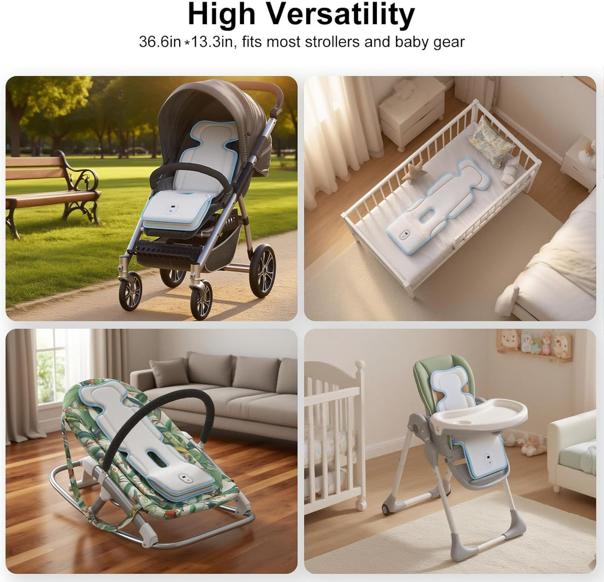 AMACOOL Baby Stroller Cooling Pad, 3D Breathable Carseat Cooling Pad with 2 Built-in Blower, Max 10H Ventilation 3 Speeds 10000mAh Rechargeable Cooling Mat Liner for Toddler Baby Summer Essentials