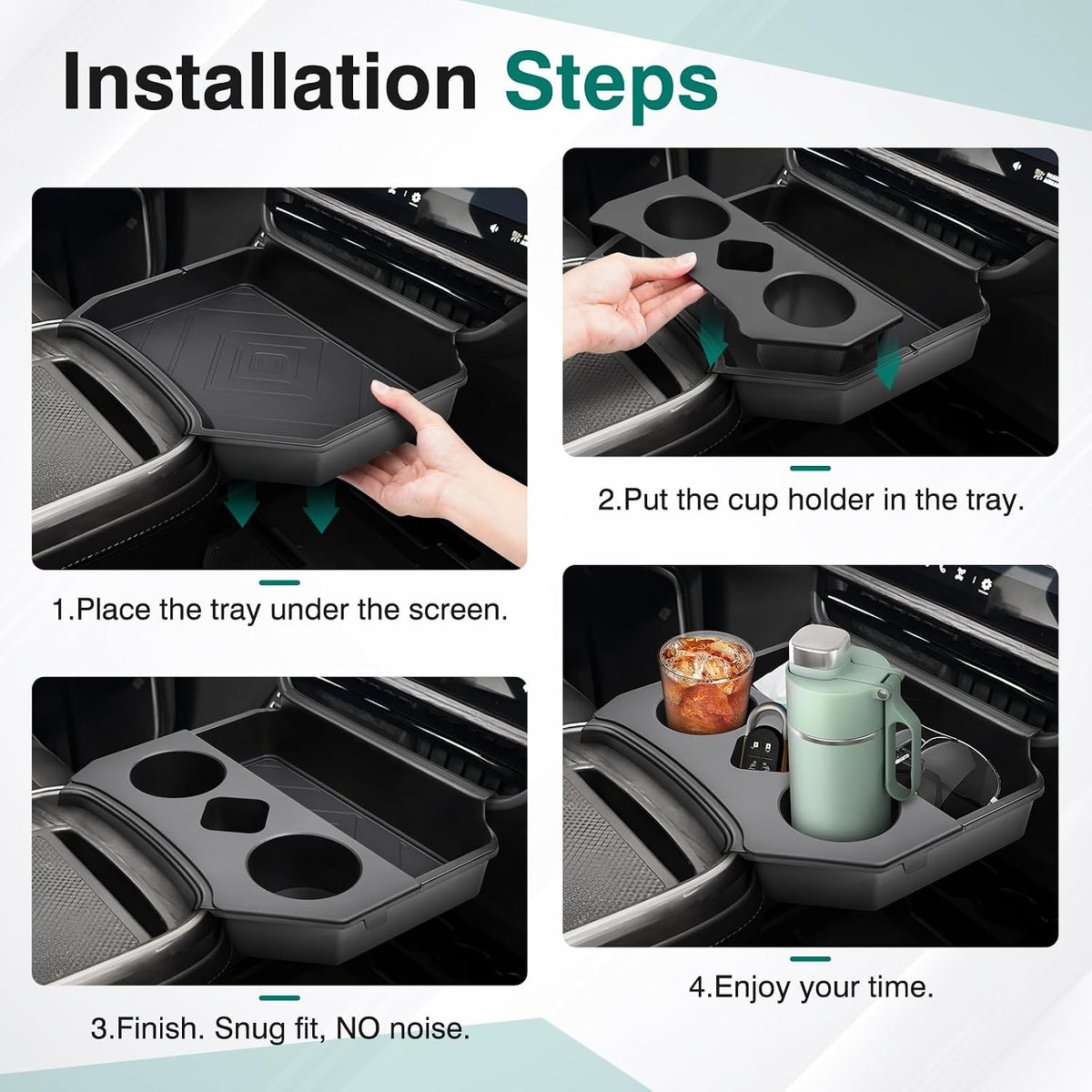 Karltys 2 in 1 Center Console Organizer Dining Tray with Cup Holder for Rivian R1S R1T Accessories 2022-2025 2026, 2 Layer Storage Box with Detachable Drink Holder & Anti-Slip Silicone Mat