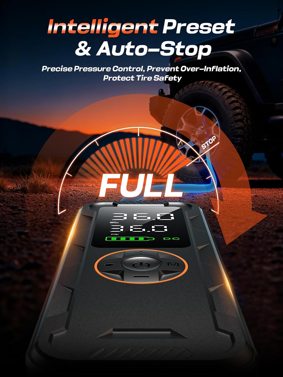 Tire Inflator Portable Air Compressor, 150PSI Electric Air Pump with Digital Pressure Gauge, Fast Inflation, Auto Shut-Off, 12V LED Light, Compact&Cordless Quick Inflation for Car, Motor, Bikes, Balls