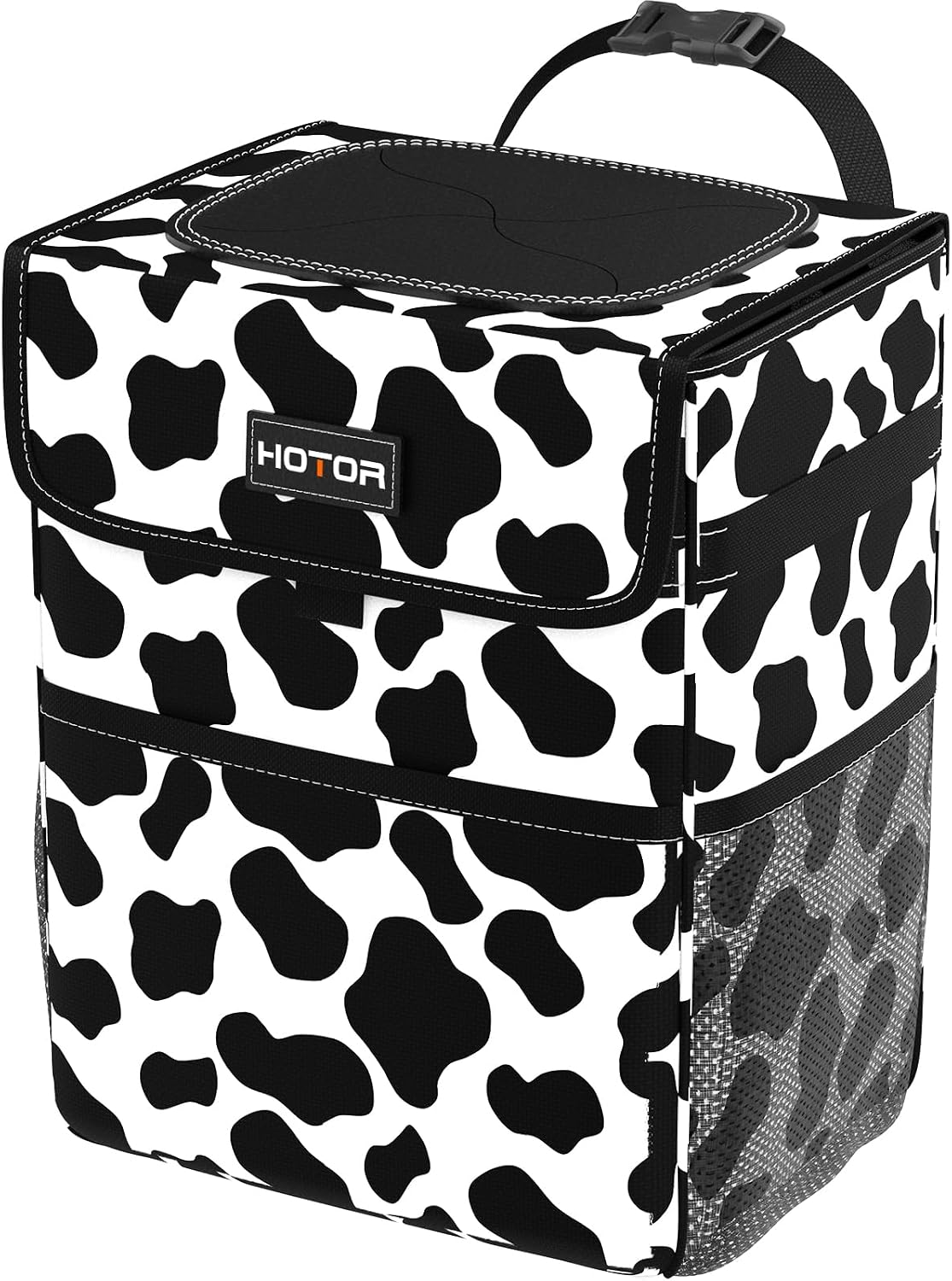 HOTOR Car Trash Can with Lid, Brown Trash Bag Hanging with Storage Pockets, 100% Leak-Proof Garbage Can with Adjustable Straps, Magnetic Snaps, Waterproof Interior Car Bin