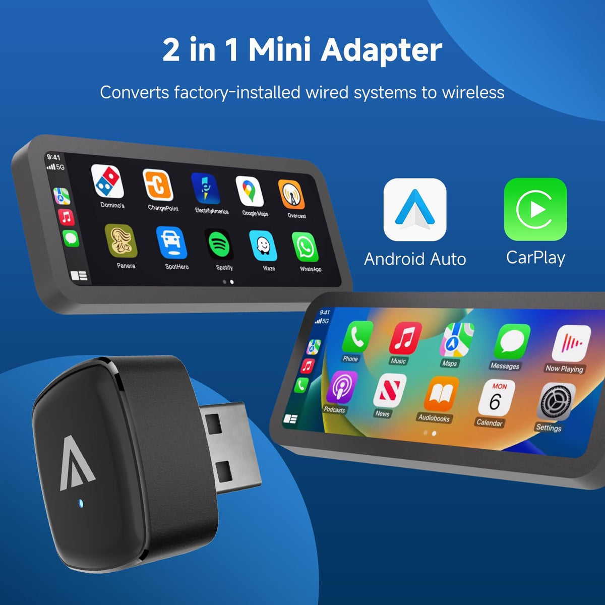 2026 USB Mini Wireless CarPlay Android Auto Adapter 2-in-1 Car Play Dongle