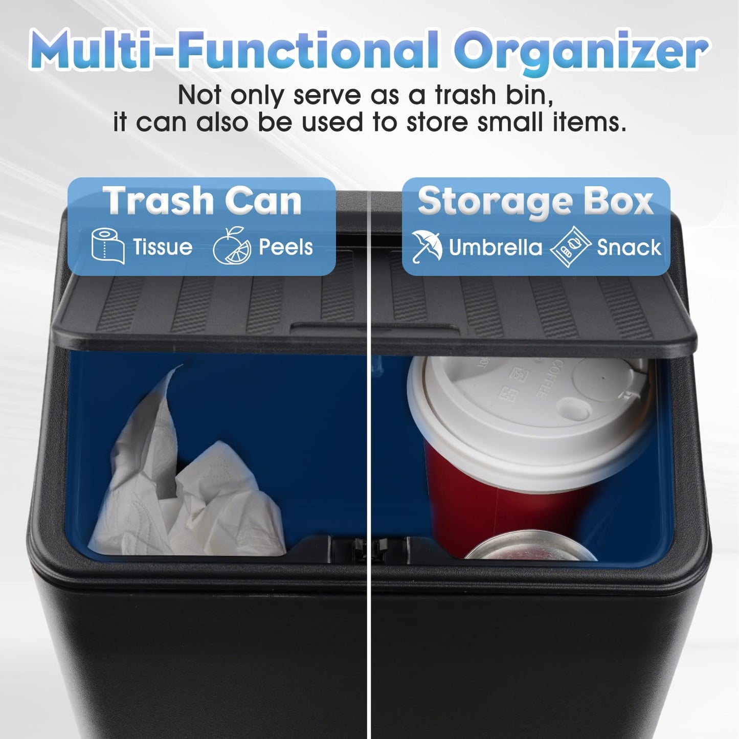 Shademax Rear Trash Can for Tesla Model Y Juniper 2026 2025 Center Console Organizer Backseat Storage Box Underseat Storage Tray Garbage Can Bin for Model Y Juniper Accessories Press Open Design Black