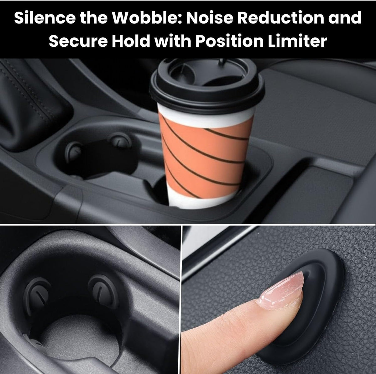 Cup Holder Insert for Toyota Highlander 2014-2021 - Includes Anti-Slip Rubber Coaster & Small Bottle Position Limiter - Car Accessory Upgrade Kit