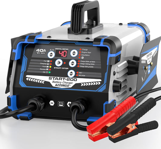 12V/24V Car Battery Charger Maintainer, Max 40A Fast Charging