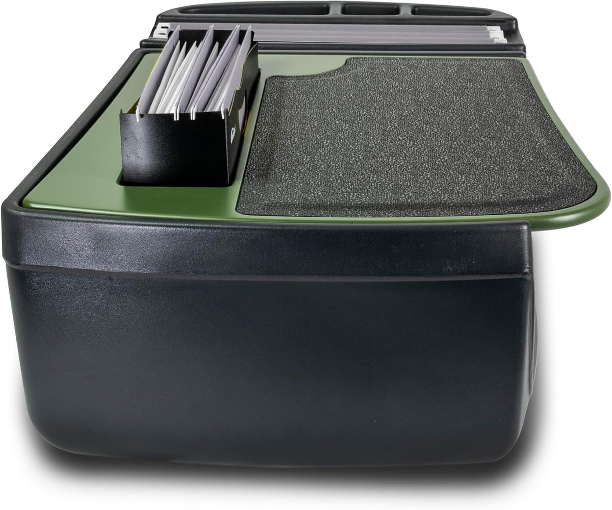 AutoExec Efficiency FileMaster Car Desk for Your Vehicle Workstation and Mobile Office, Army Green with 400 watt Power Inverter