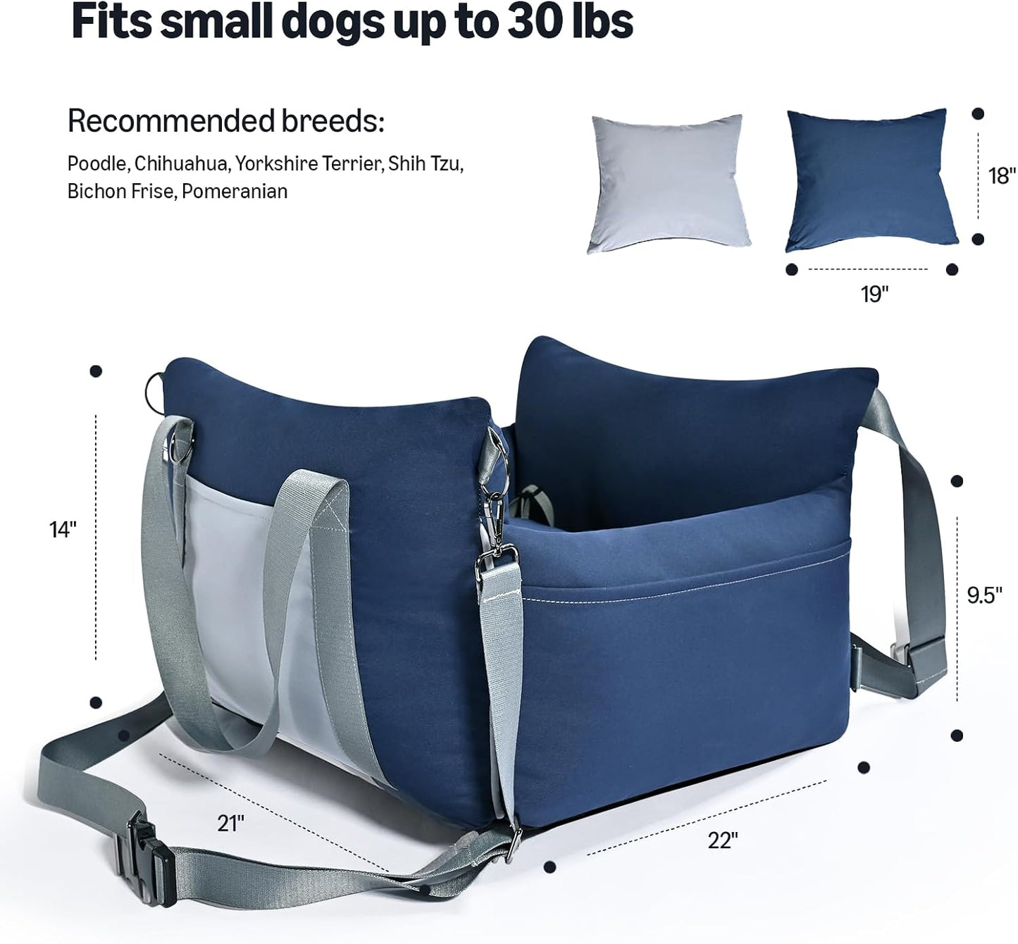 Amazon Basics Dog Car Seat, Pet Booster Car Seat for Small Medium Dogs, Outdoor Carrier Bed for Travel with Leash & Washable Cover