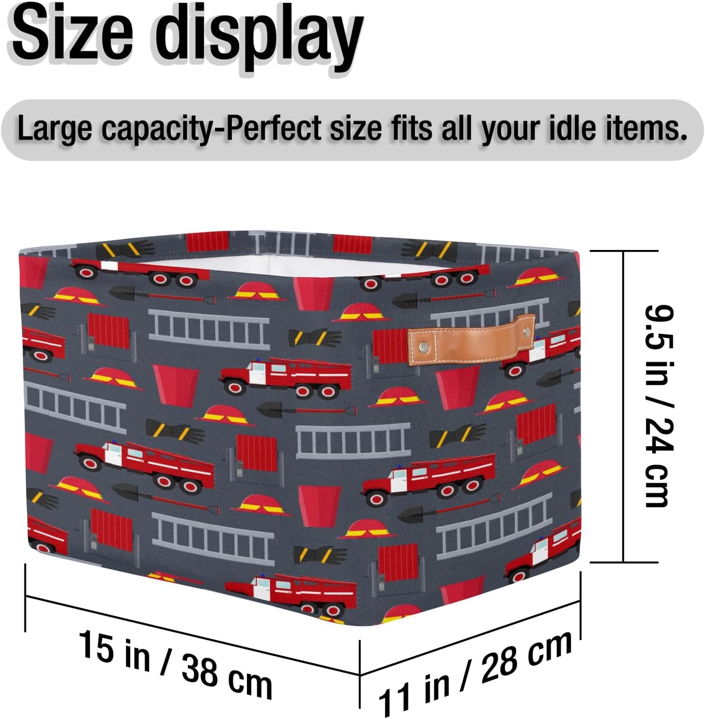 Fire Trucks Large Rectangle Storage Basket Fire Car Storage Bin Collapsible Canvas With Handles For Toy Blanket Clothes Towel Living Room Nursery Storage Organizer