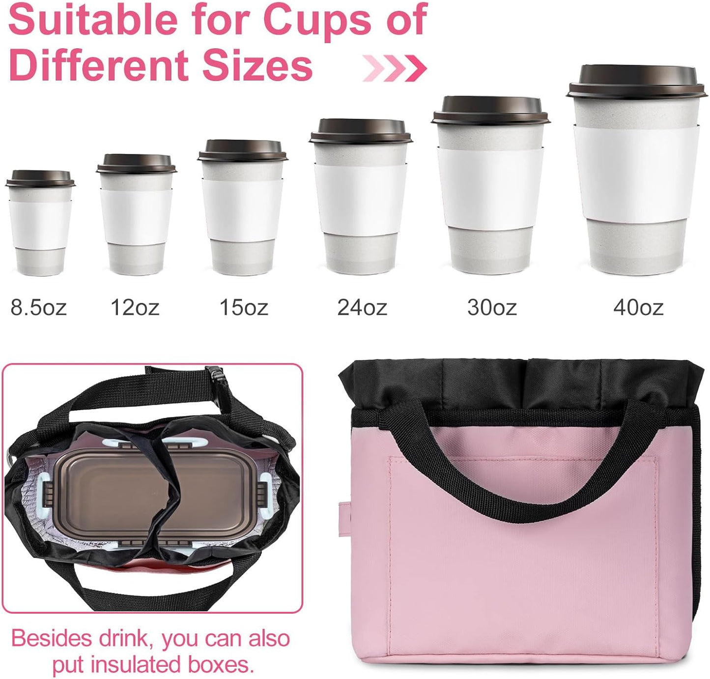 Luggage Cup Holder - Multifunctional Travel Caddy - Fits Suitcase Handles, Also, as a Stroller & Automotive Cup Holder - Pink