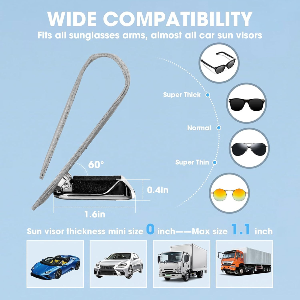 BMLEI Car Sunglasses Holder, Sun Visor Eyeglasses Clip, 2-Pack Gray