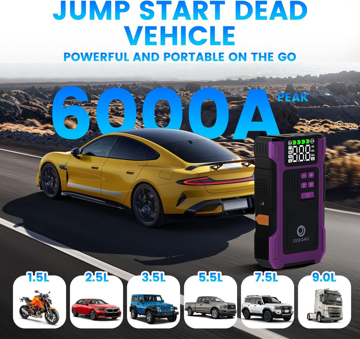 Pro 6000A Jump Starter & Smart Tire Inflator, 25000mAh Battery Booster with 150PSI Air Compressor for Car Truck SUV RV Boat - All-in-One Emergency Roadside Kit