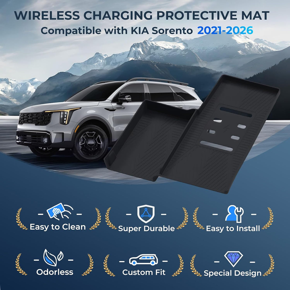 Wireless Charging Protective Mat for KIA Sorento 2026 2025 2024 2023 2022 2021, Center Console Interior Accessories Silicone Anti-Slip Wireless Charger Cover Pad for 2021-2026 Sorento, Black