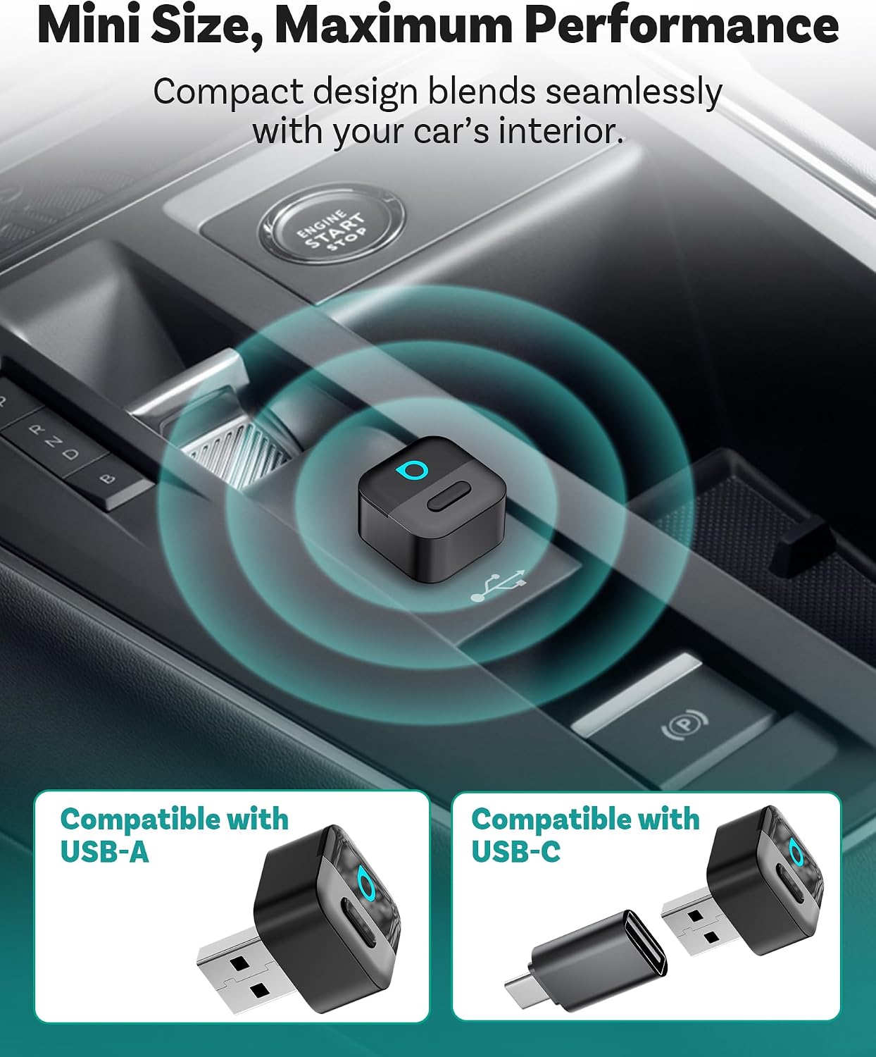 OTTOCAST Mini Pico Wireless CarPlay Adapter, No More Cables, Dual Phone Memory, One-Button Switch, Wi-Fi 6 &amp; Bluetooth 5.4