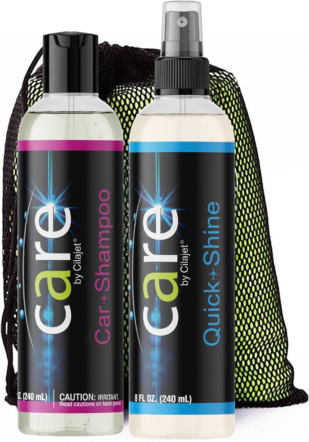 Travel Kit, Automotive Car Accessories and Cleaning Supplies, 4-Piece Set with Car Shampoo and Quick-Shine Polish, and 2 Microfiber Towels