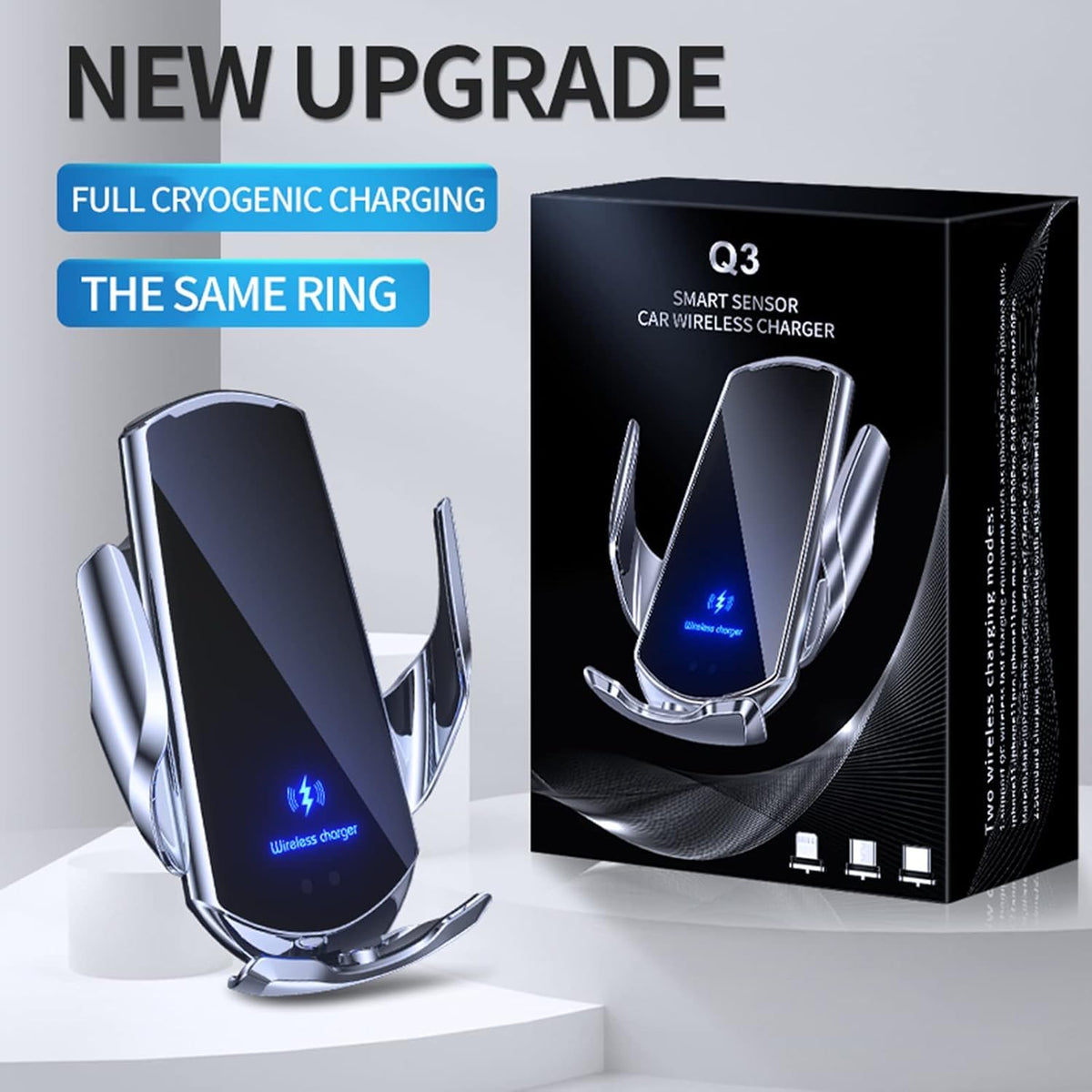 Wireless Car Charger Automotive Electric Induction 15W Wireless Charger Car Vent Mount Bracket Fast Charging Auto-Clamping Car Phone Holder Mount Air Vent Phone Holder Silver…