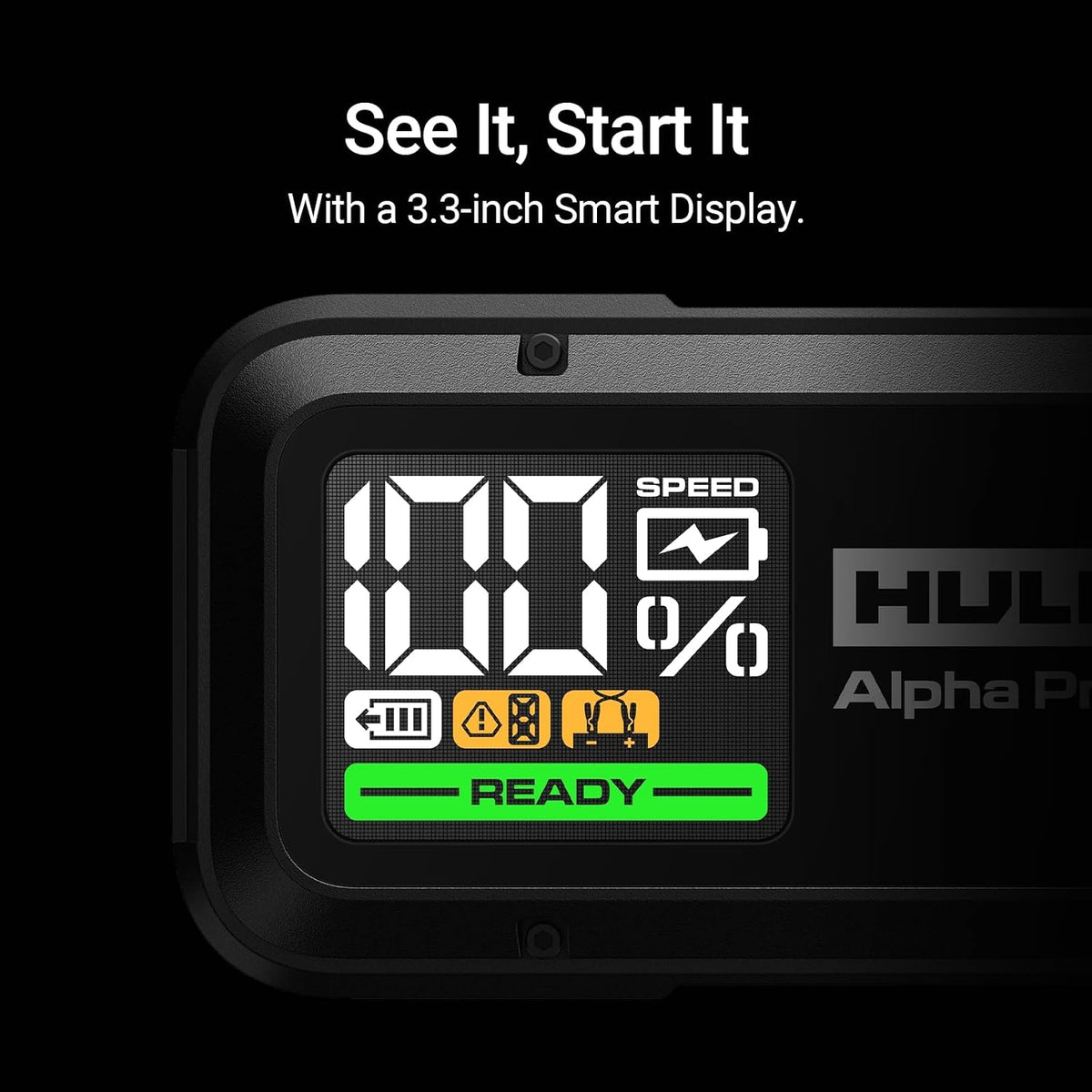 Hulkman Alpha Pro 1500A Jump Starter, 44.4Wh High-Capacity Car Battery Jump Starter, PD65W Fast Charging in & Out, 3.3" Smart Display Jump Box, 12V Jump Pack for 7.5L Gas/4.5L Diesel, Solid Black