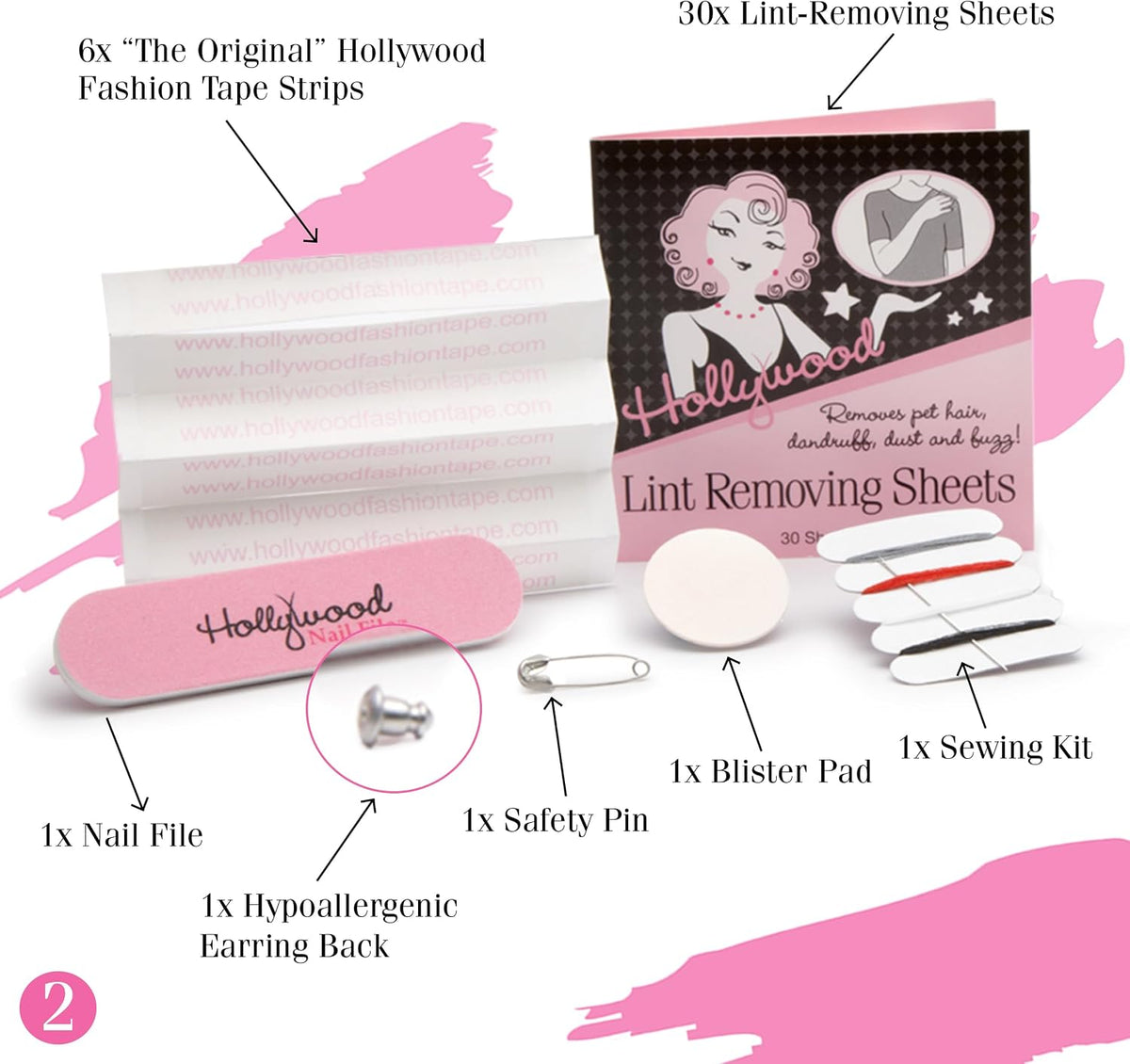 Hollywood Fashion Secrets Style Emergency Kit – Your Compact, On-the-Go Wardrobe Savior with Fashion Tape, Lint Sheets, Stain Remover &amp; Deodorant Sponge, 14 Piece Set
