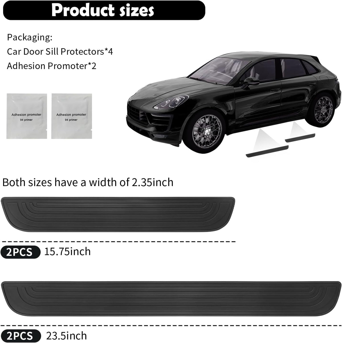 4PCS Car Door Edge Guards with 2.36" Width,Rubber Car Door Sill Protector for Doors Sills Anti-Scratch Protection,Universal Waterproof Doors Sill Protectors for Vehicles