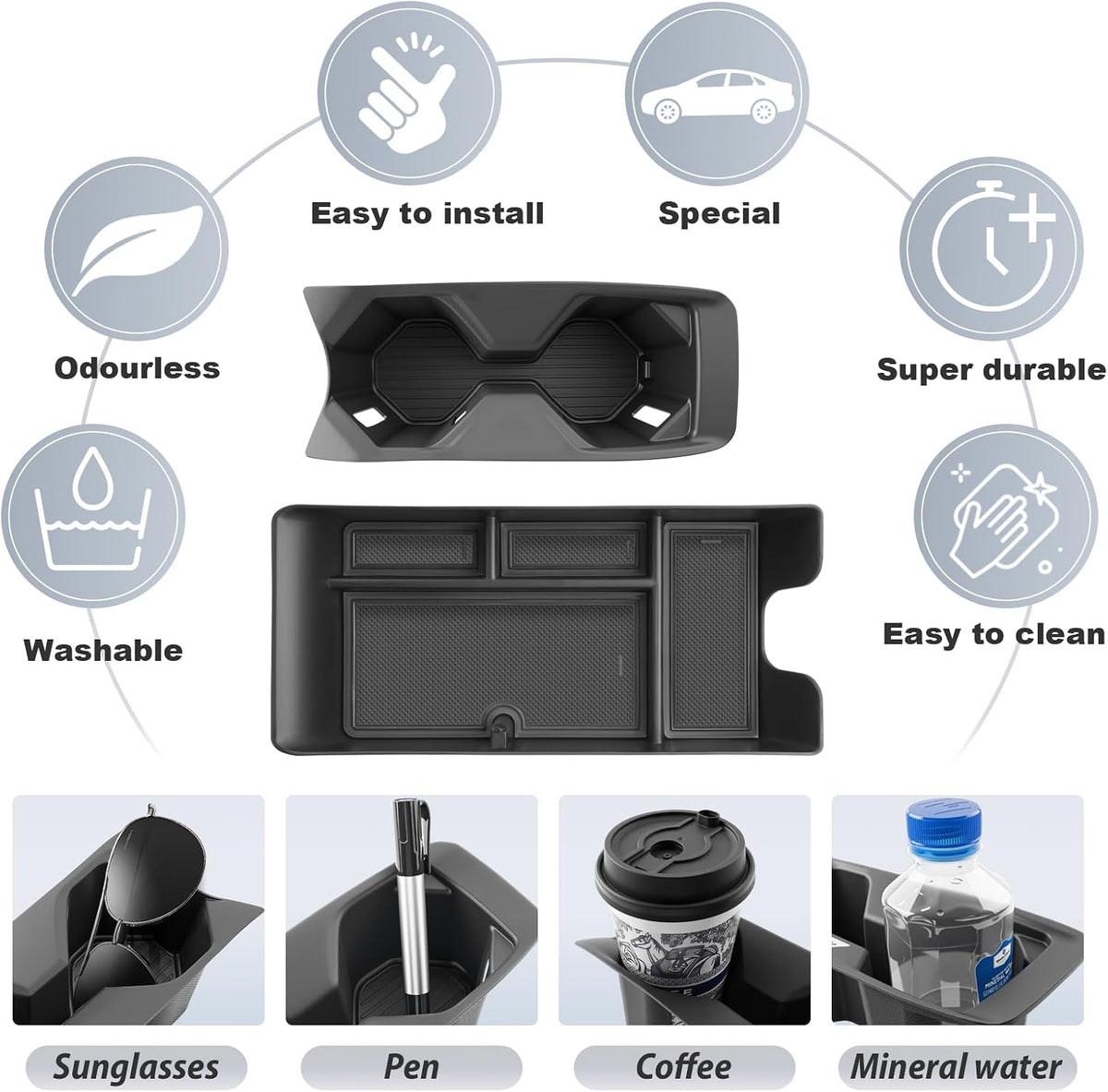 SKTU 2Pcs 2025 2026 Camry Center Console Organizer for 2025 2026 Toyota Camry (LE/SE/Nightshade/XLE/XSE) Cup Holder & Console Tray Toyota Camry 2025 2026 Accessories Durable Cup Pad Tray