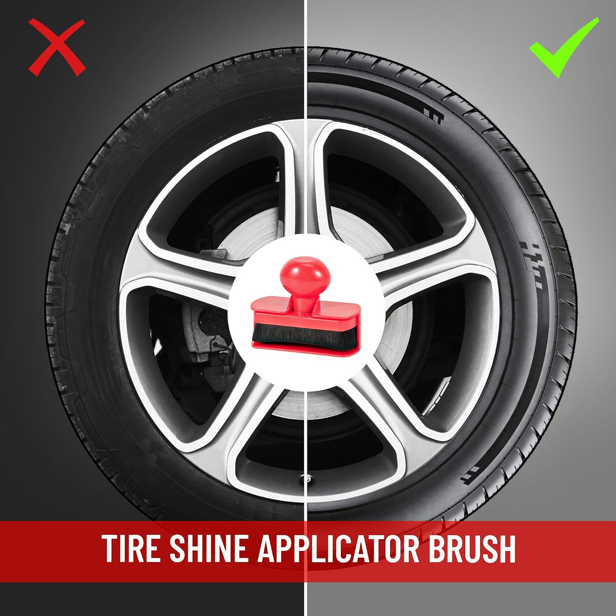 Car Tire Shine Applicator,Vegan Tire Shine Applicator with Curved Brush Head - Large Automotive Tire Dressing Applicator Brush with Storage Stand for Tire Detailing, 3.6 Inch -2pcs (Black&Red)