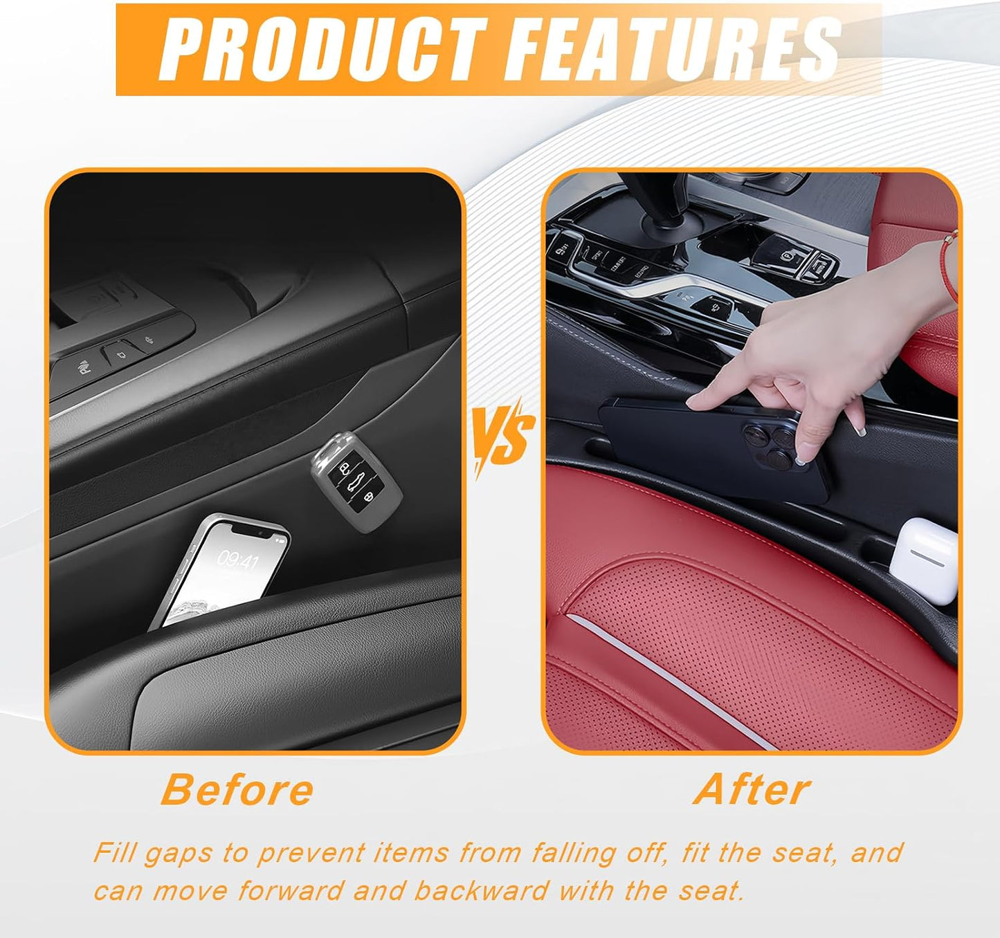 2 Pack Car Seat Gap Filler, Anti-Drop Seat Gap Filler Organizer with Storage Slot, Universal Car Accessories for Vehicle, Auto, Truck, SUV, Black
