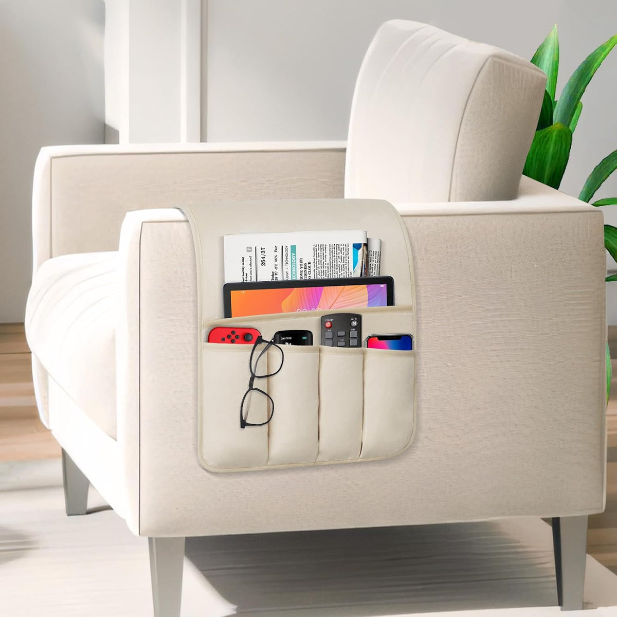 Remote Control Holder for Armchair Caddy, Remote Holder with 5 Pockets